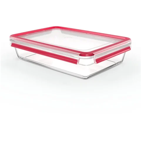 Emsa CLIP & CLOSE glass food storage container 3.0 liters (transparent/red, rectangular)