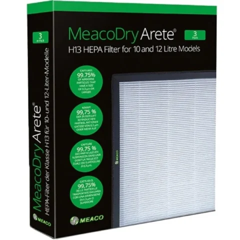 Meaco Dry Arete One H13 HEPA Filter 10L / 12L, 3 Pack for Dry Arete One 10L and 12L Dehumidifiers
