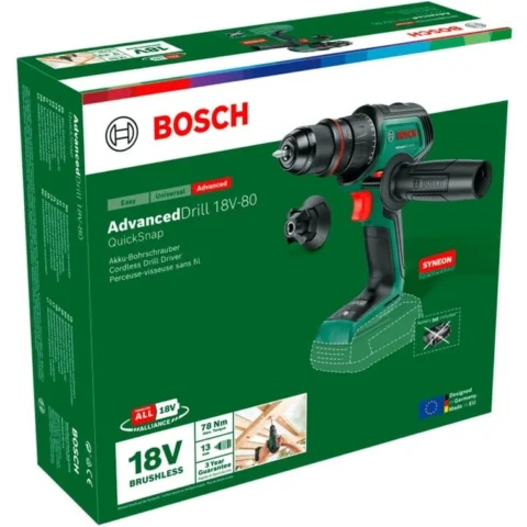 Bosch Powertools cordless drill driver AdvancedDrill 18V-80 QuickSnap Solo (green/black, without battery and charger, POWER FOR ALL ALLIANCE)