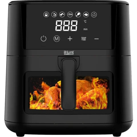 iHunt Friteuza cu Aer Cald Bro Ultra Putere 1200W Capacitate 4.2L 7 Meniuri Automate Control Touch Timer 60 Min Termostat Reglabil 80–200°C Negru