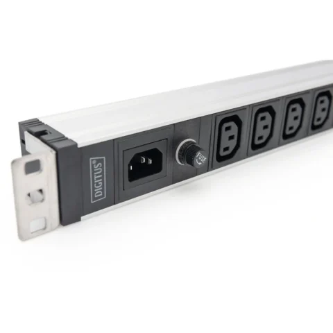 Digitus 19 power strip with aluminum profile, 9-way C13, 1U (black/aluminum, circuit breaker 10 A, IEC C14 input)