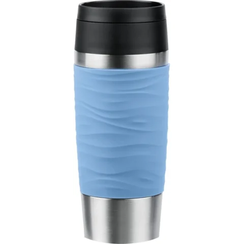Emsa TRAVEL MUG Waves thermal mug (light blue/stainless steel, 0.36 liters)