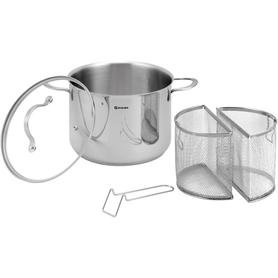 Zokura Oala pentru Paste Z1093 6L cu 2 Cosuri Diametru 22CM Inox