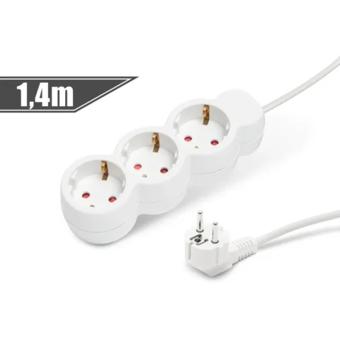 Delight Prelungitor 3 Prize Schuko 1.4m 16A cu Protectie Copii Stecher 90° Alb