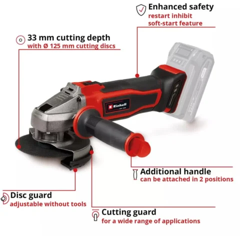 Einhell Polizor Power X-Change cordless angle grinder TE-AG 18/125-2 Li – Solo, 18Volt (red/black, without battery and charger)