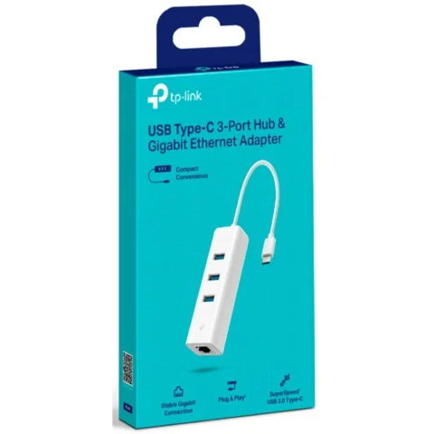 TP-Link Accesoriu server LAN adapter UE330C, USB 3.2 Gen1 USB-C > 3x USB-A + RJ-45 white, Gigabit Ethernet