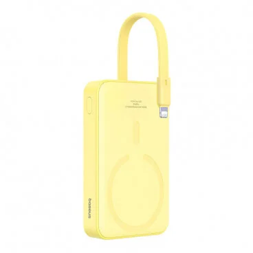 Baseus Baterie Externa Magnetic Mini 10000mAh 20W PD + FQI 1 x Lightning – 1 x QI – 1 x USB-C Galben