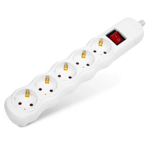 Delight Prelungitor 5 Prize Schuko fara Cablu cu Intrerupator 16A Protectie Copii Alb