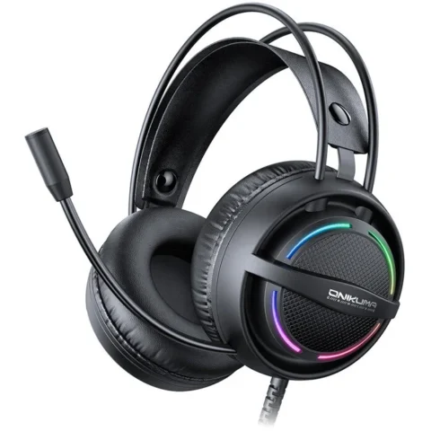 Onikuma Casti X88, Microfon, USB / Jack 3.5mm, Driver 50mm, Lungime cablu 2.2m, Iluminare RGB, Negru