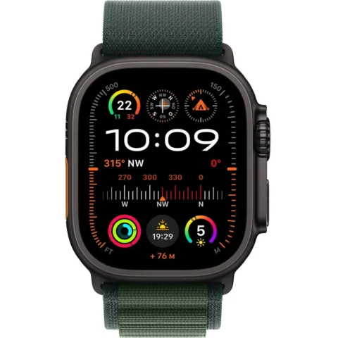 Apple Smartwatch Watch Ultra 2, Smartwatch (black, 49 mm, Alpine Loop dark green, titanium case, cellular)
