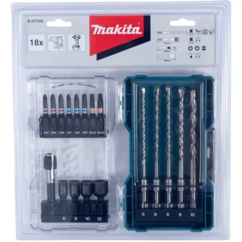 Makita drill bit set SDS Plus, 18 pieces, drill & bit set (folding box with transparent lid)