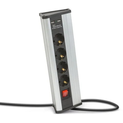 Delight Prelungitor Colt 4 Prize 16A 250V 2 USB 2.1A Intrerupator Cablu 1.5m Aluminiu