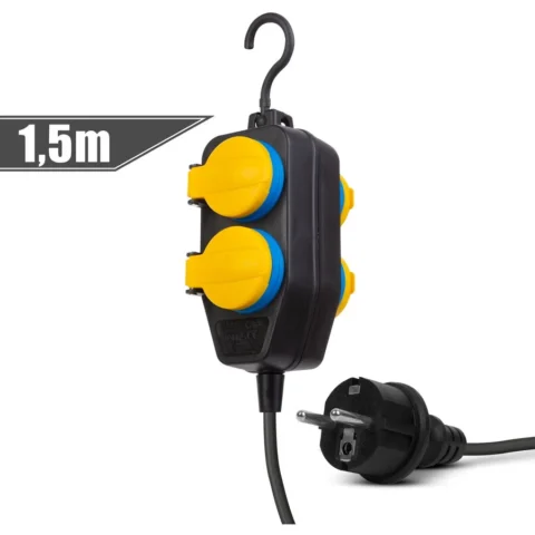 Delight Prelungitor Exterior 4 Prize IP44 1.5m 16A 3×1.5mm Capac Protectie Negru Galben