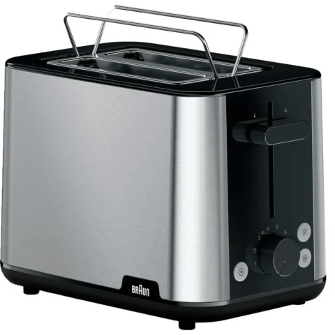 Braun Houshold Prajitor de Paine PurShine HT 1510 BK 900W 8 Setari de Rumenire 2 Felii Grilaj Incalzire Integrat Functie Dezghetare si Incalzire Argintiu/Negru