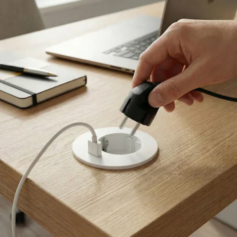 Delight Priza Incorporabila Blat cu USB 1 Priza Schuko 2.1A 16A 1.5m Cablu Alb