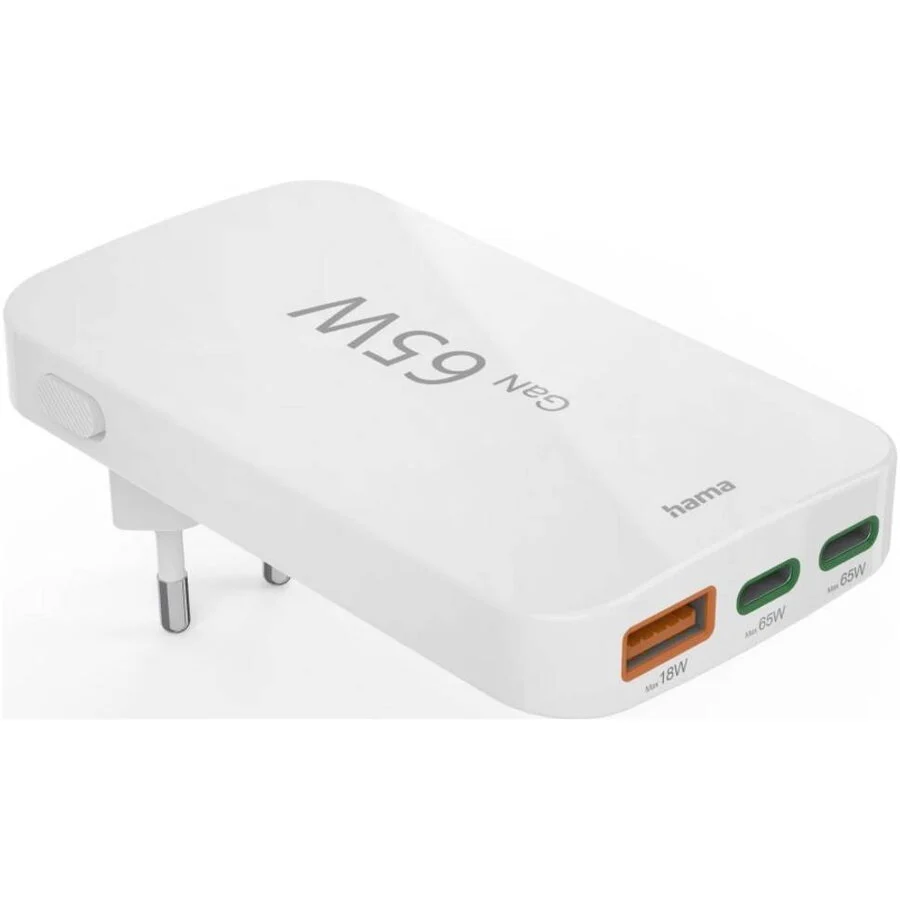 Hama Incarcator Retea Flat Mini Charger GaN 65W 2x USB-C 1x USB-A PD / QC Alb