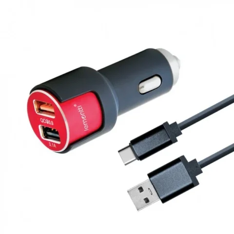 Lemontti Incarcator auto Qualcomm 3.0 Dual USB Type-C 3.1A Negru / Rosu