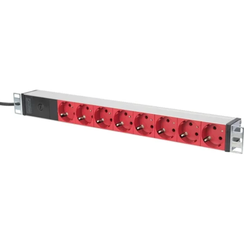 Digitus 19 power strip with aluminum profile, 8-fold, 1U (red/aluminum, 2 meter cable, IEC C14 plug)