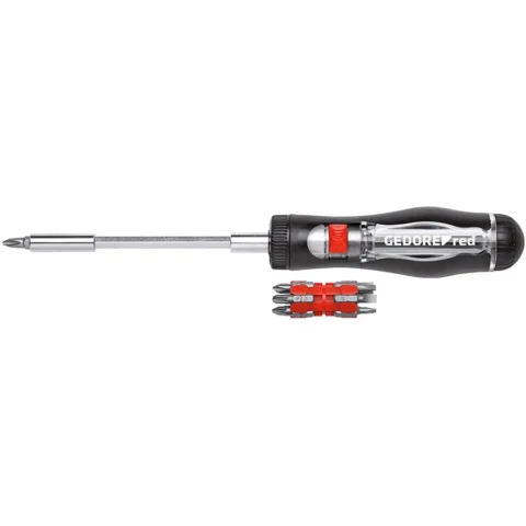 Gedore Red magazine ratchet screwdriver 13in1, 1/4 – black / red, with 13 bits – 3301337