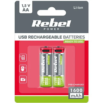 Generic ACUMULATORI LI-ION AA R6 1600MAH USB-C BLISTER 2 REBEL