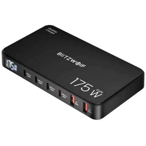 BlitzWolf Incarcator BW-S30, 175W, 4x USB-C, 2x USB-A, Cablu 1m, Negru
