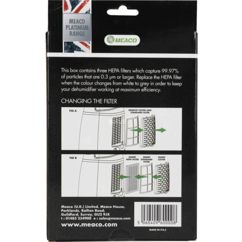 Meaco Platinum 12 HEPA filters, 3 pieces for 20L LowEnergy Platinum dehumidifier