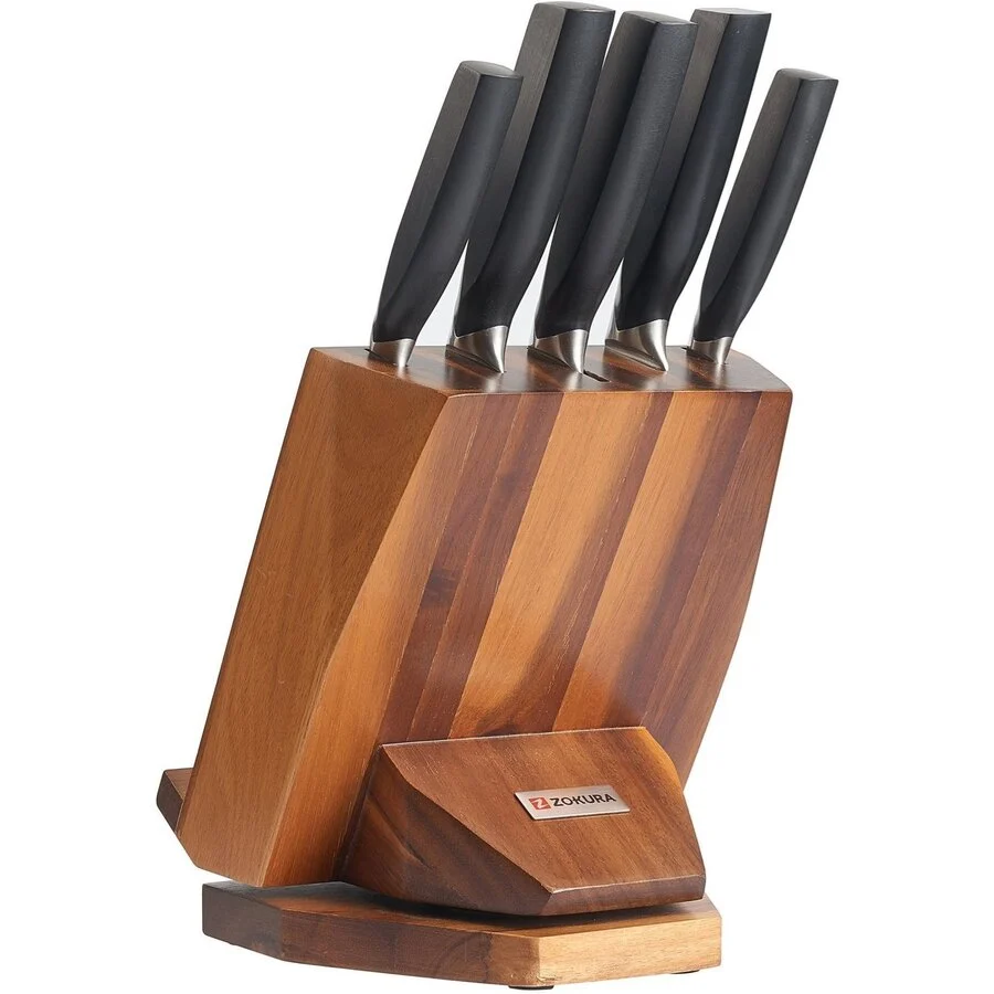 Zokura Set 5 Cutite de Bucatarie Z1194 in Suport Rotativ din Lemn