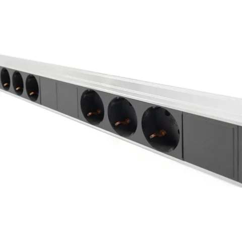 Digitus power strip with aluminum profile, 18-fold, 42U (black/aluminum, 2 meter cable, circuit breaker 16A type C)