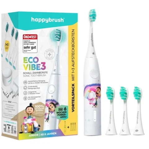 Happybrush ECO VIBE KIDS Agnes + 3 Refills, Electric Toothbrush (white)