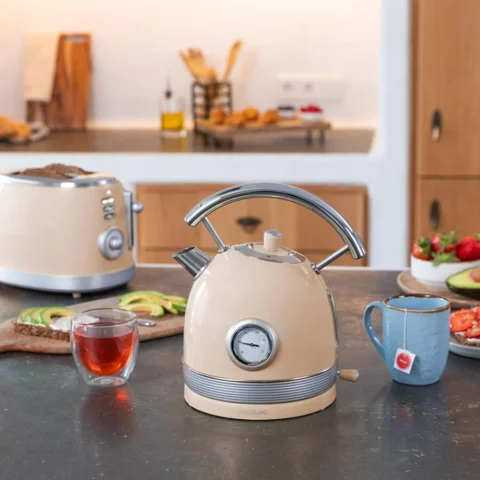 Cecotec Fierbator Thermosense 420 Vintage Light Beige, kettle beige/stainless steel, 2,200 watts, 1.8 liters