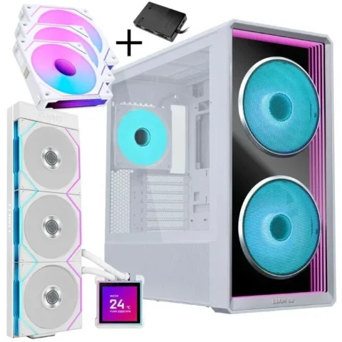 Lian Li Carcasa LANCOOL 217 INF Bundle + HydroShift II LCD-S 360TL AIO + 3x UNI FAN SL-INF 120 Reverse Blade Alb