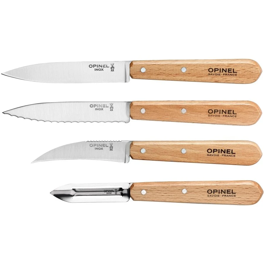 Opinel Set Cutite de Bucatarie Les Essentiels 4 Piese Argintiu/Maro