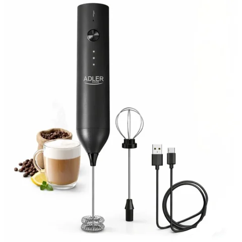 Adler Aparat de Spumat Lapte AD 4533 2in1 3 Viteze Baterie Reincarcabila 1500mAh USB-C Negru