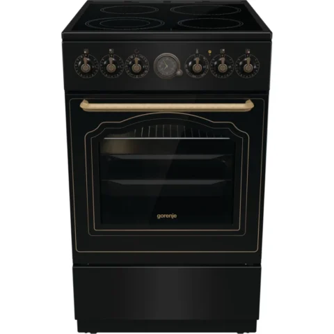 Gorenje Aragaz Electric Classico GECS5B70CLB Plita Vitroceramica cu 4 Zone de Gatit Cuptor 70L Functie AirFry Clasa A 50CM Negru