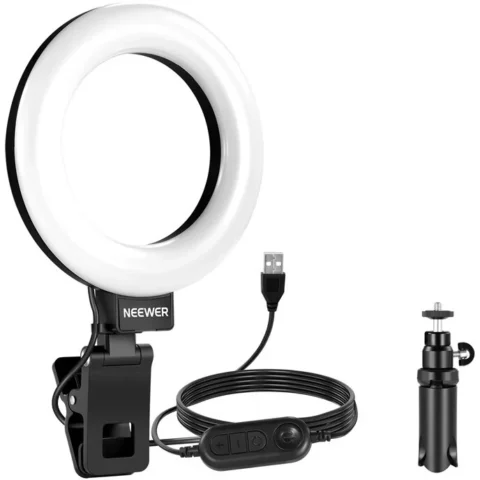 Neewer Accesoriu Camera Video Actiune BR60, Prindere prin clema, Lumina reglabila pentru Foto/Video, 5 inch, 450 lux, 3000-6000K, Negru