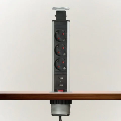 Delight Priza Incastrabila Birou 3 Prize 2 USB 3500W Pop Up 250V Argintiu