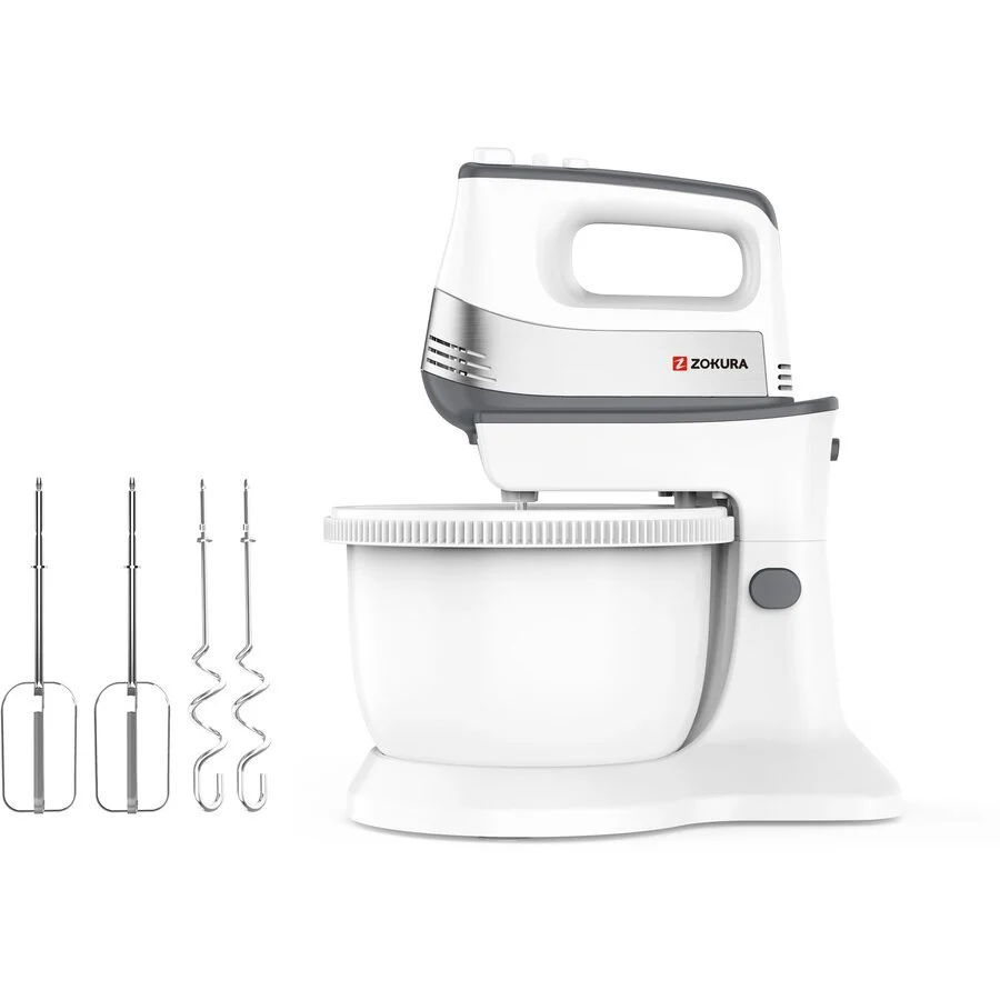 Zokura Mixer de Mana Z1472 cu Bol Rotativ 500W Alb/Gri