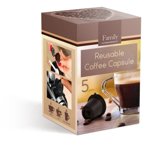 Family Capsula Reincarcabila pentru Cafea 57368 pentru Aparate Nespresso 5 Bucati / Set Negru