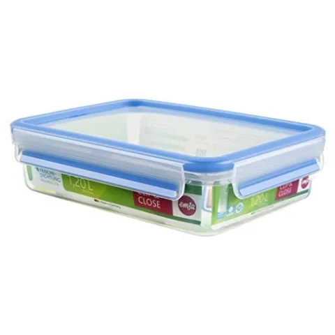 Emsa Clip & Close Frischhaltedosen (transparent / blue, 1.2 liters, classical format)