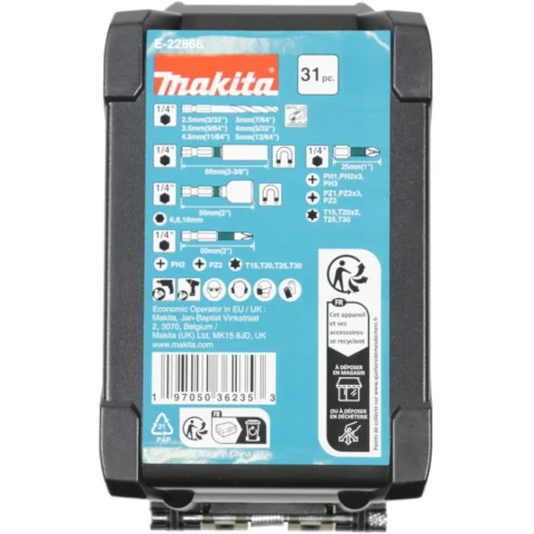 Makita Impact Black E-22866 31-piece drill and bit set, black, 1/4, for impact drivers, in battery box