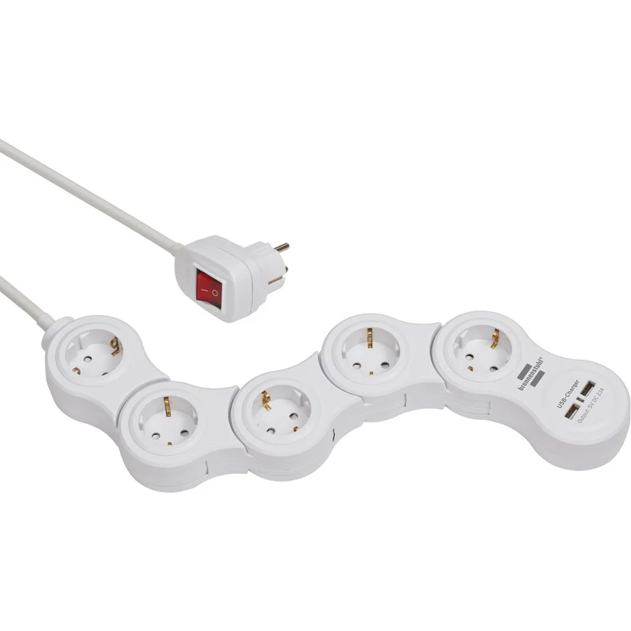 Brennenstuhl Prelungitor Vario Power 5x Schuko 2x USB Comutator Cablu 1.4M Alb