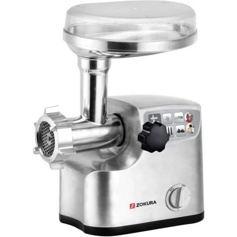 Zokura Masina de Tocat Carne Z1242 2 Viteze Functie Reverse 2000W Argintiu