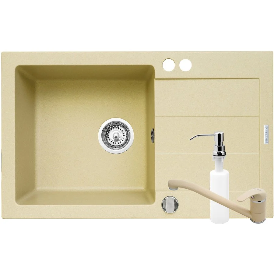 Pyramis Set 3 in 1 Chiuveta granit Cristal Plus 1B 1D ST + Baterie + Dozator Crem