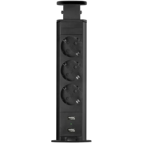Delight Priza Incastrabila Birou 3 Prize 2 USB 3500W Pop Up 230V Negru Mat