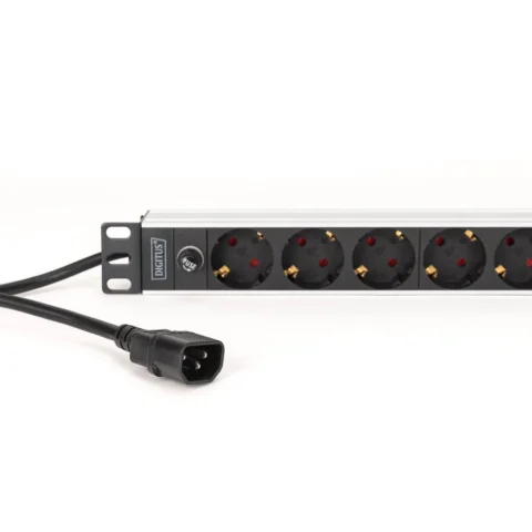 Digitus power strip 19 PDU with aluminum profile, 9-way (black/aluminium, 2 meter cable, 1 HE, 10A, cold device plug C14)