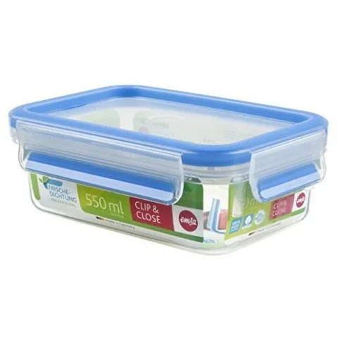 Emsa Clip & Close plastic box (transparent / blue, 0.55 liter, classical format)