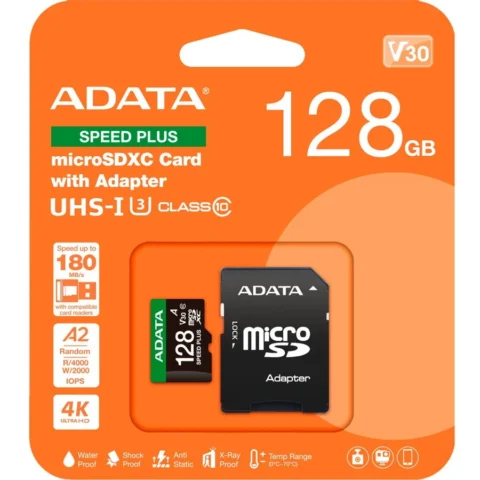 ADATA Card SPEED PLUS microSDXC 128 GB, memory card UHS-I U3, Class 10, V30, A2