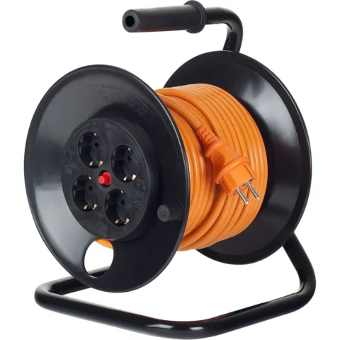 Bachmann Prelungitor cu tambur 4 prize Schuko cordon HO5VV-F 3G1.5 50m Orange