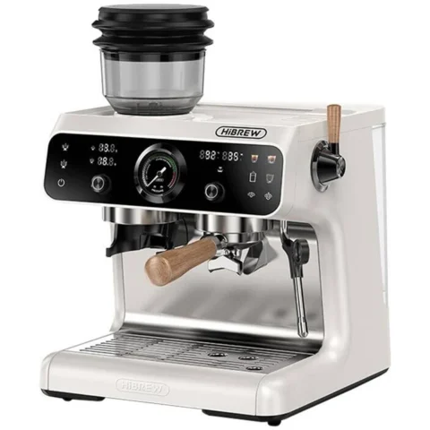 HiBREW Espressor Semi-automat H7B Rezervor Apa 2.8L Recipient Boabe de Cafea 250G Presiune 20Bar 2800W Alb Crema