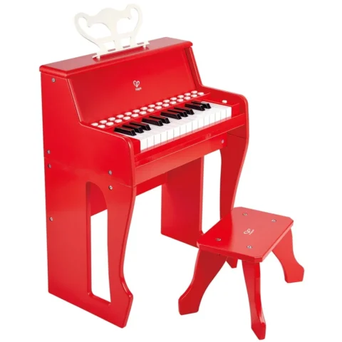 HAPE Jucarie din Lemn Pian rosu cu scaun invat sa cant cu lumini HAPE Jucarie din Lemn Pian rosu cu scaun invat sa cant cu lumini